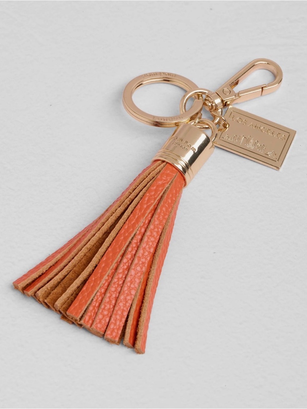 Tassel Leather Key & Card Holder Charm in Orange & Tan with Gold Hardware